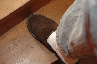 Pas, chausson sur escalier en bois
