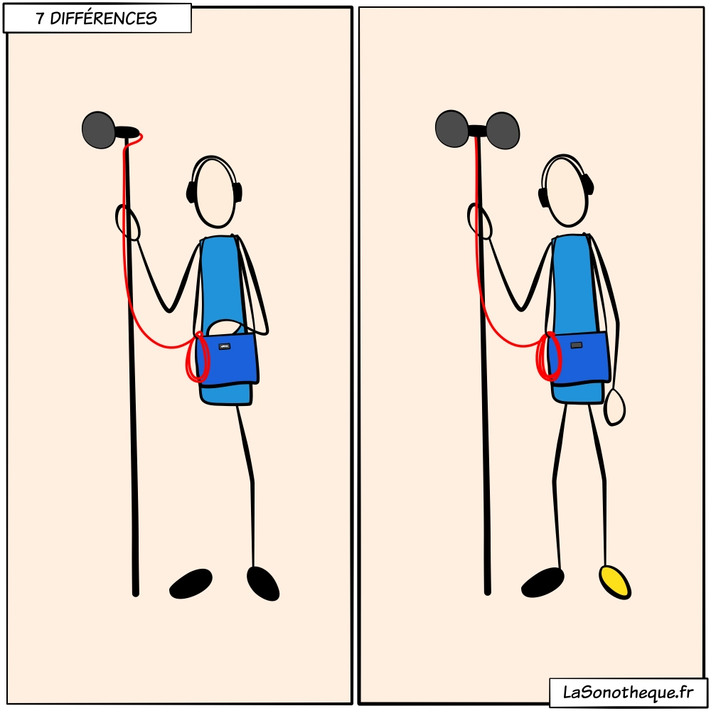 Jeu des sept différences entre deux preneurs de son sur le matériel et la posture