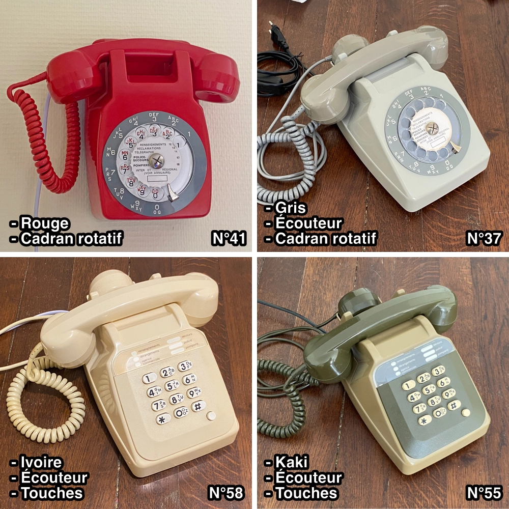Tele son s63 telephone vintage socotel rouge gris ivoire kaki cadran rotatif touches ecouteur audio microsd decoration escape game