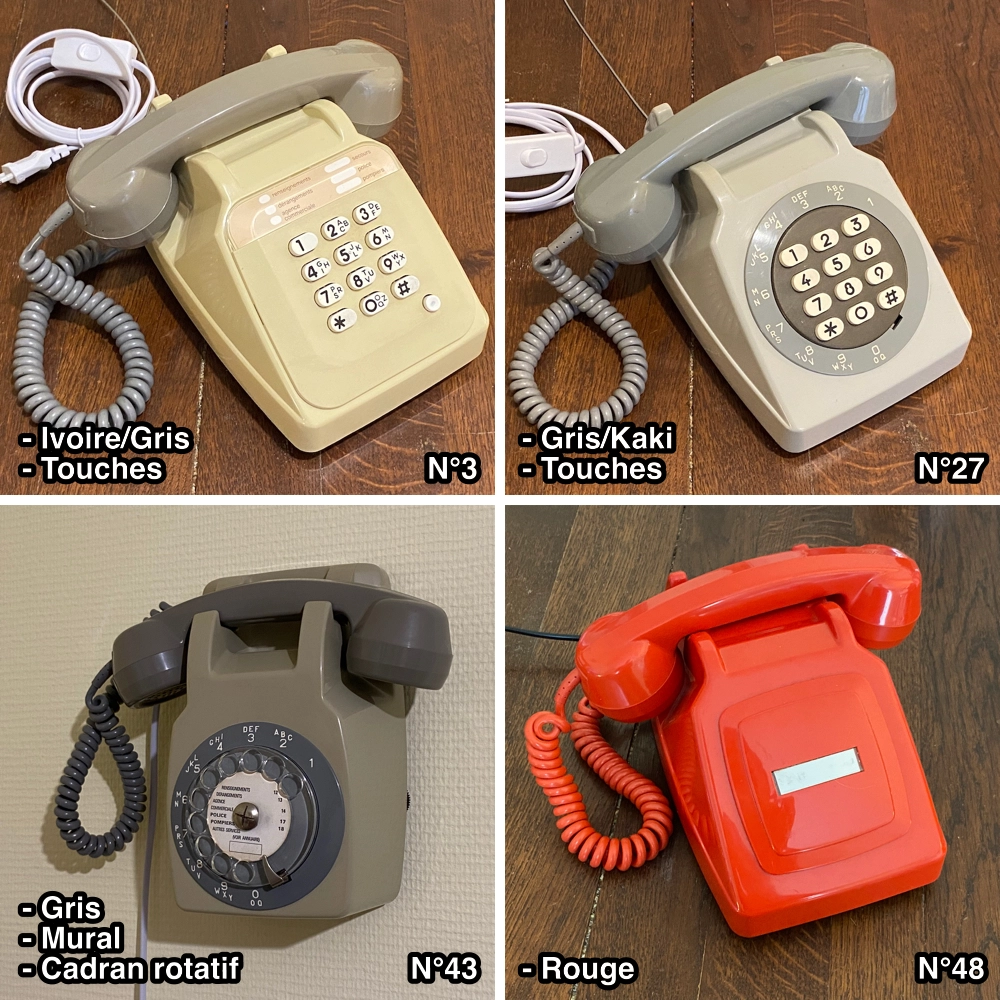 Tele son s63 telephone vintage socotel ivoire gris kaki rouge touches mural cadran rotatif audio microsd magasin musee