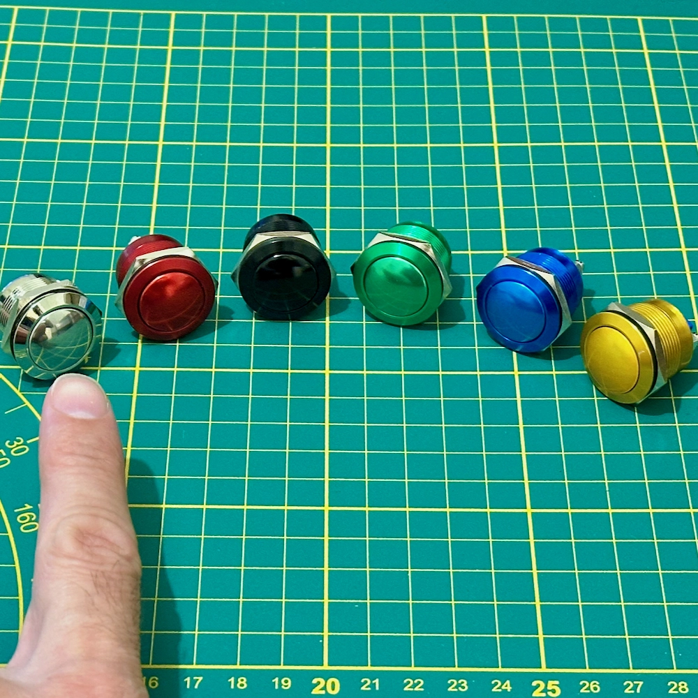 Bouton poussoir metal 22 mm argent noir rouge vert bleu jaune